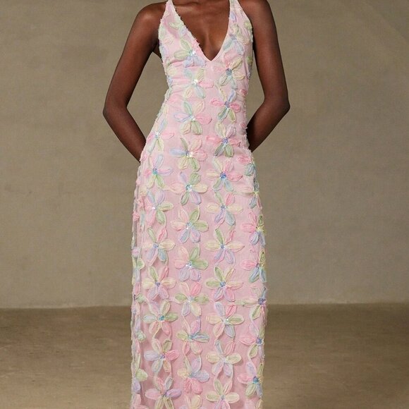 Multicolor Women's French Elegant Romantic Date Night Luxury Floral Maxi dress - Picture 3 of 8